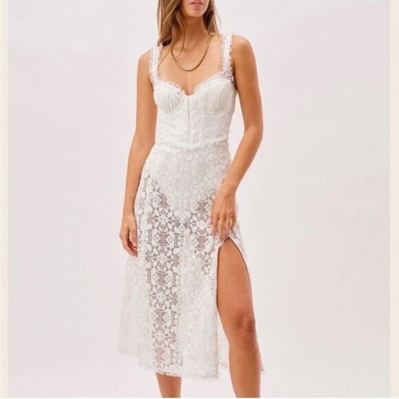 For Love And Lemons Nadine White Lace MIDI Dress size 4 - Picture 6 of 15